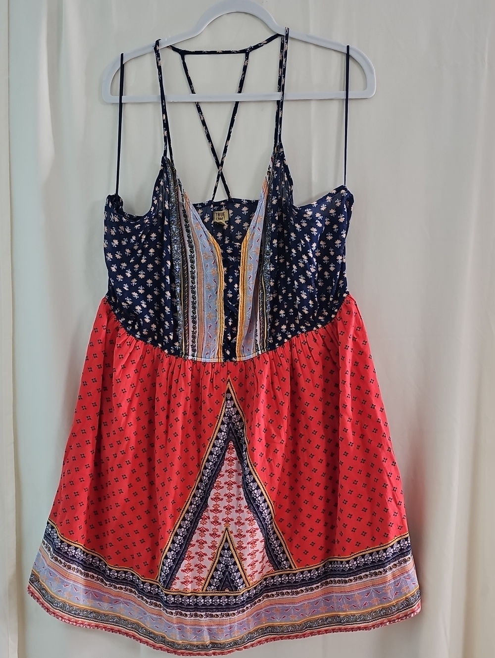 True Craft 100% Cotton  Navy Floral Top with Peach Accents